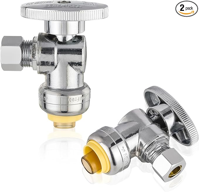 2PC EFIELD 1/2" Push Fit Angle Stop Valve | Water Shut Off 1/2 Push x 3/8 Inch by EFIELDPEXTUBING