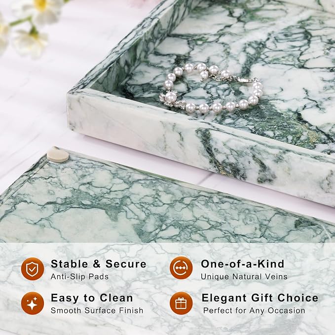 Marble Bathroom Tray for Countertop & Home Decor, Natural Decorative Marble - Image 2