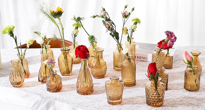 20 Pcs Amber Gold Glass Bud Vases- Set Amber Gold Small Vases - Image 2