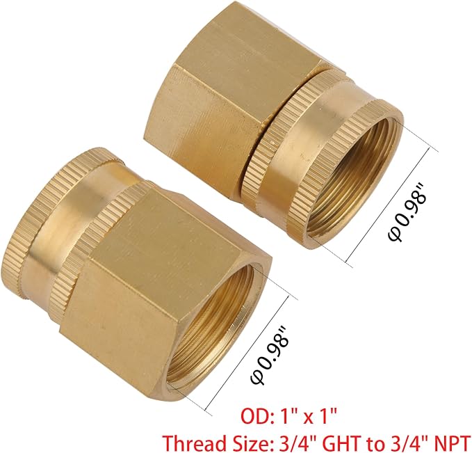 Garden Hose Adapter, 3/4" NPT Female X 3/4" GHT Female Connector | Dual Swivel - Image 3