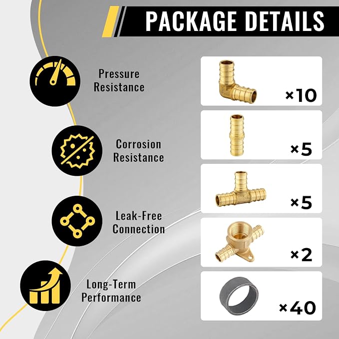 62 Pack Foskan 1/2 Inch PEX Barb Crimp Fittings Set | Includes 10pcs Elbows - Image 3