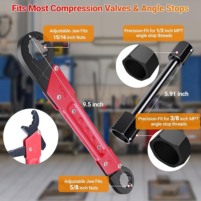 Preciva 9PCS Angle Stop Wrench Kit, 2-in-1 Faucet Wrench - Image 2