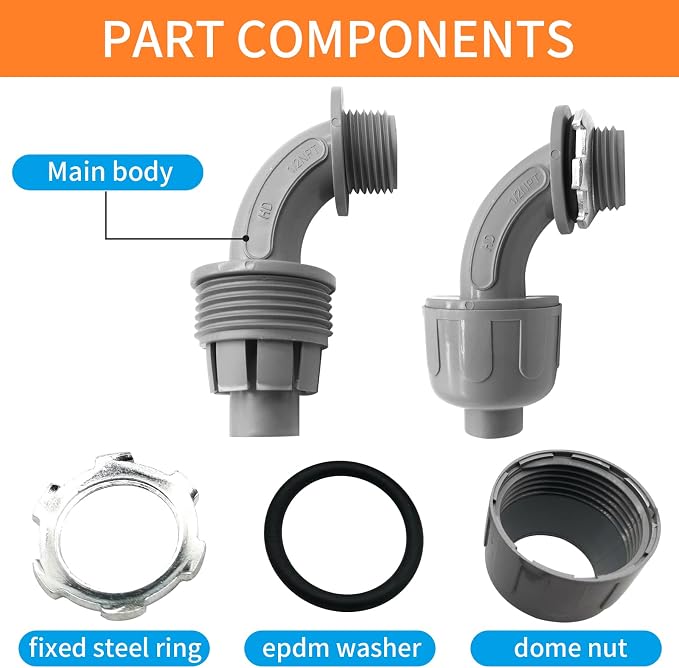 30Pcs 1/2" Liquid Tight Connector Non-Metallic Electrical Conduit Fittings - Image 3