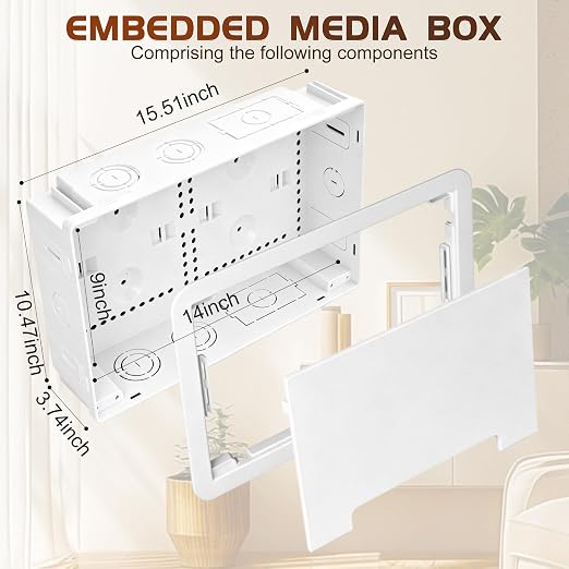 9" in Wall TV Media Box for Device & Cable Management Hidden Outlet Box - Image 3