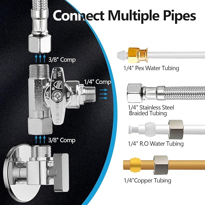WiseWater 3/8" Tee Stop Valve, 2 PACK | 1/4" x 3/8" x 3/8", Heavy Duty Brass - Image 2
