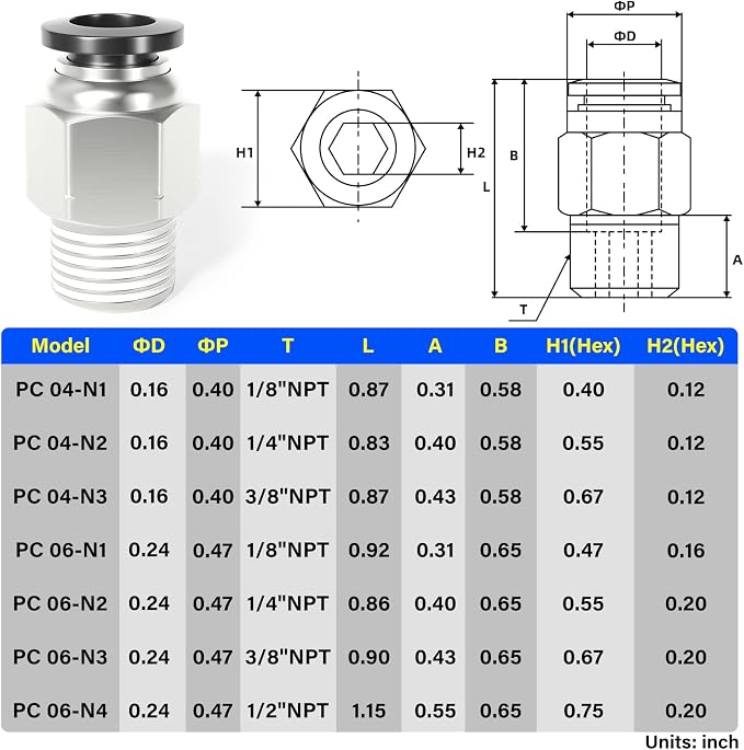 TAILONZ PNEUMATIC Male Straight 4mm Tube OD x 1/8 Inch NPT Thread Push to - Image 2