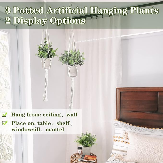 Artificial Plants 3 Pack Mini Fake Plants Fake Hanging Plants Artificial Decor - Image 6