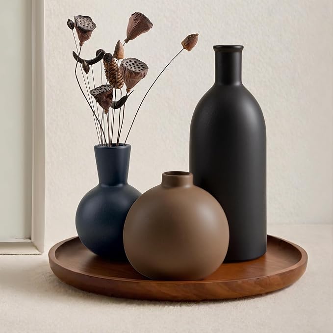 Small Ceramic Vase Set of 3, Boho Modern Flower Vase Room Decor, Farmhouse Decor - Image 7