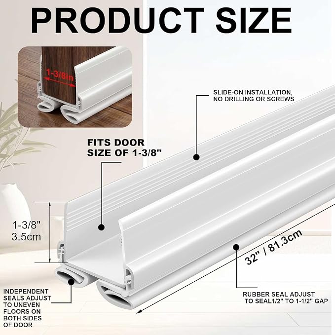 Yaocom 4 Strip 32" Vinyl U Shape Door Bottom Seal Slide on Door Sweep White | - Image 2