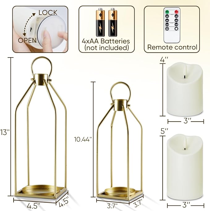 Homemory Modern Farmhouse Gold Metal Lanterns 2PCS - Image 4