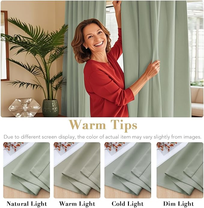 H.VERSAILTEX Back Tab Sage Green Curtains 102 Inch Long - Image 6