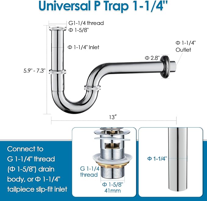 ROVOGO 1-1/4" P-Trap Kit Stainless Steel - Image 5