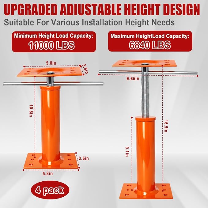4 Pack 10.8-16.5 in Adjustable House Floor Jacks, 000 lb Each | Crawl Space - Image 3