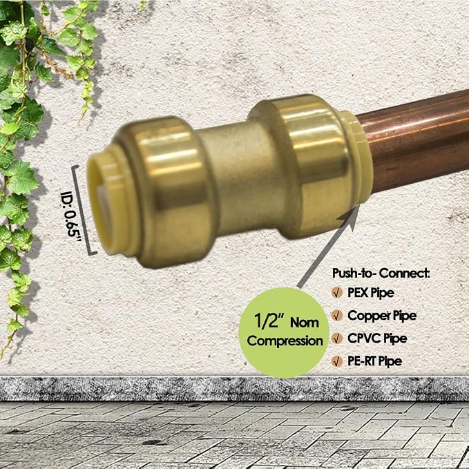 Push Fit PEX Fittings Straight Coupling 1/2", Push-to-Connect Copper, No Pb - Image 4