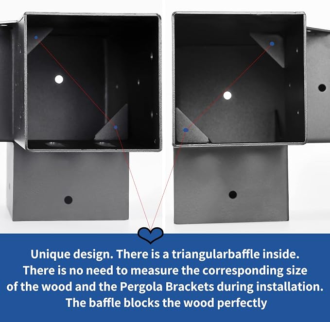 4 Pcs 4"x 4" Pergola Brackets Post | 3 Way 90° Right Angle Corner Bracket|DIY - Image 5