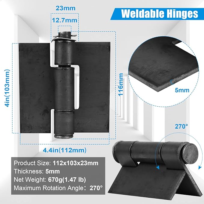 Weld On Hinges Extra Heavy Duty 4.4" x 4" Weldable Metal Butterfly Hinges Solid - Image 2
