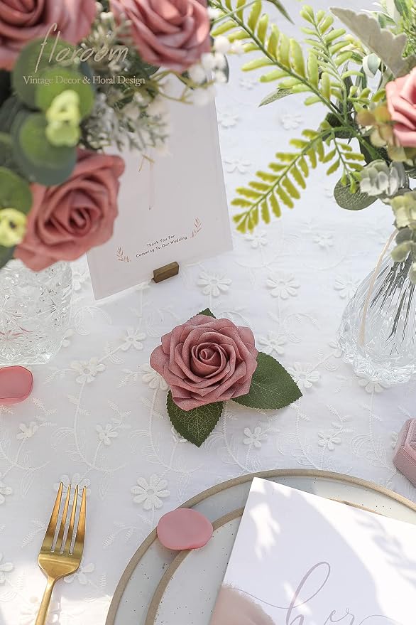 Artificial Flowers 25pcs Real Looking Dusty Rose Foam Fake Roses - Image 3
