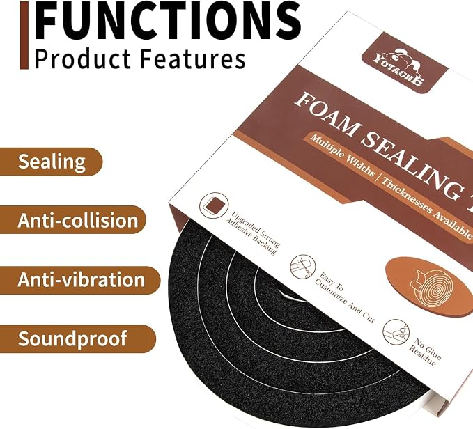 Yotache Air Conditioner Window Foam Insulation Seal 1"x1", 6.5 Ft x 4Pcs | High - Image 3