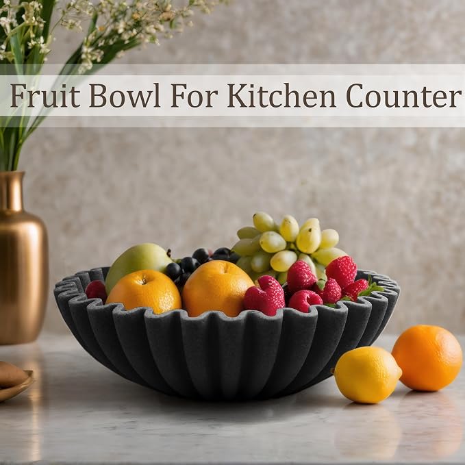 LIN CHUAN Ruffle Decorative Bowl, Large Fruit Bowl, Artificial Stone BLack | - Image 2