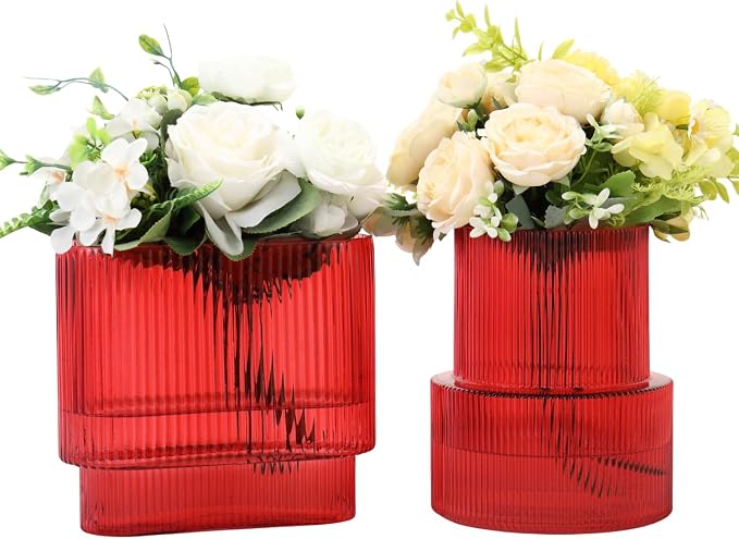Red Glass Vases, Modern Glass Vase by YANWE