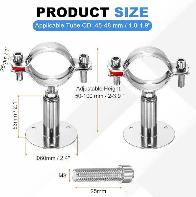 HARFINGTON 2 Set Wall Mount Ceiling Mount Pipe Supports 304 Stainless Steel - Image 2