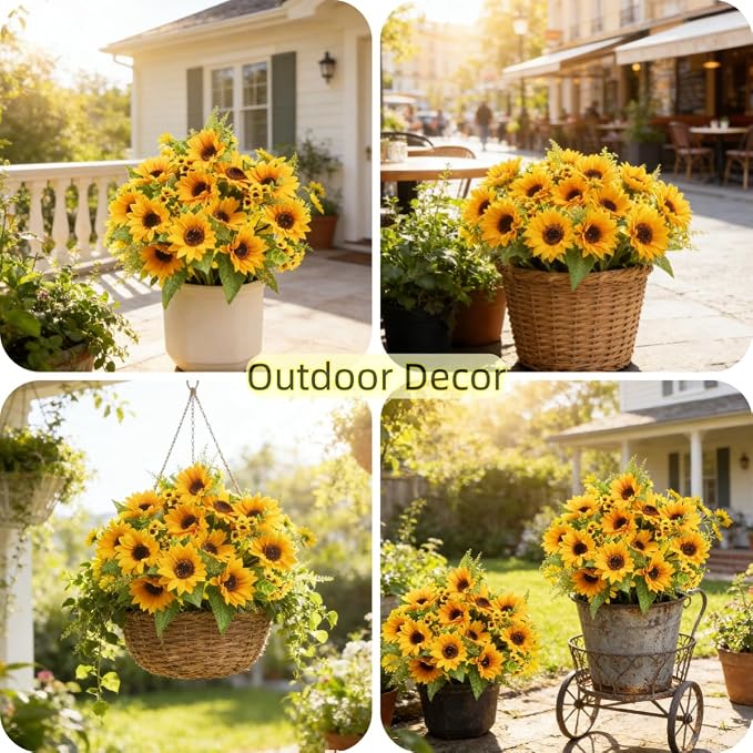 AmyHomie Artificial Sunflowers for Outdoors Fall Decor, 2 Bouquets | Garden - Image 3