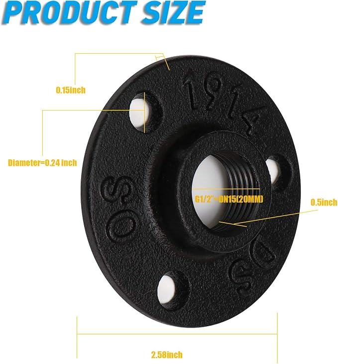 1/2" Antirust Black Floor Flange, Malleable iron Pipe Fittings - Image 2