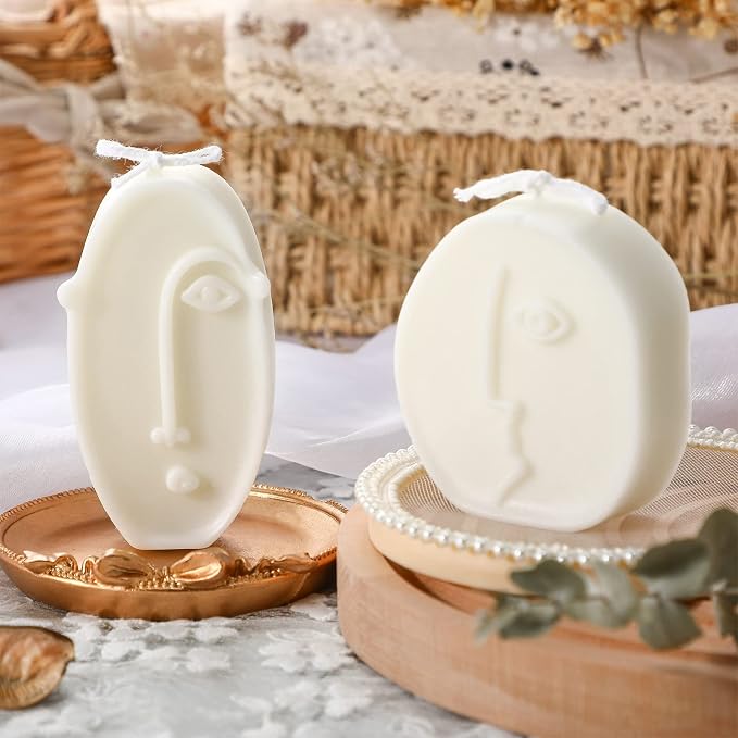 Roowest 2 Pcs Shaped Candles Cool Candles Aesthetic Weird Face Geometric White - Image 4
