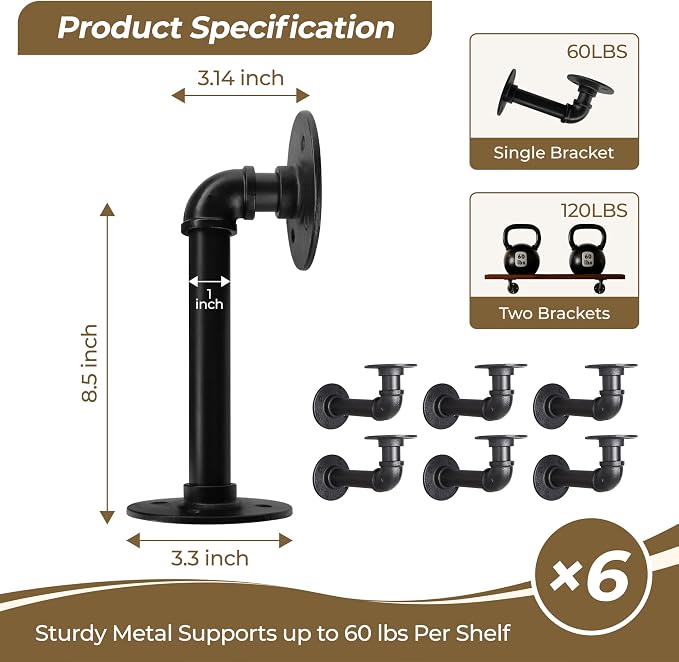 Industrial L Pipe Shelf Brackets - Image 3