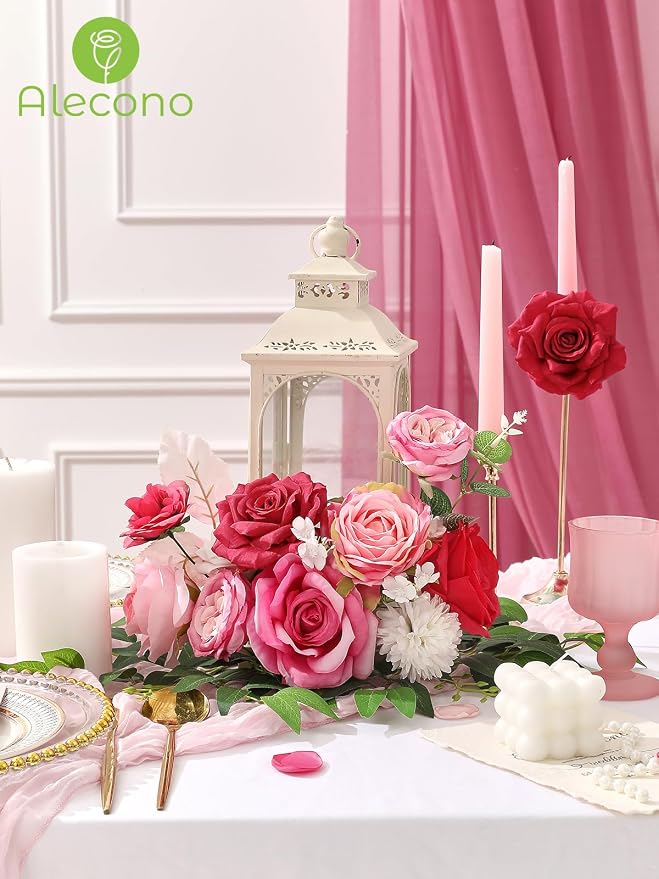 Alecono Hot Pink Artificial Flowers, Silk Fake Roses Combo Box Set | - Image 4