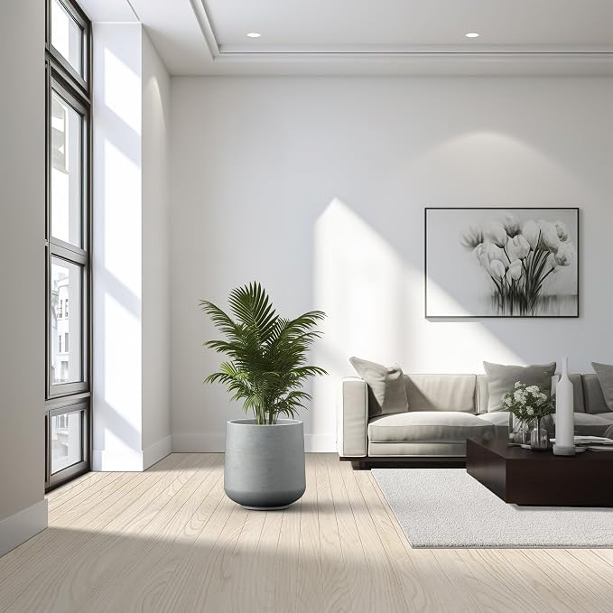 Kante Large Round Curved Pale Gray Concrete Planter 16.5" Dia, Outdoor | Rubber - Image 6