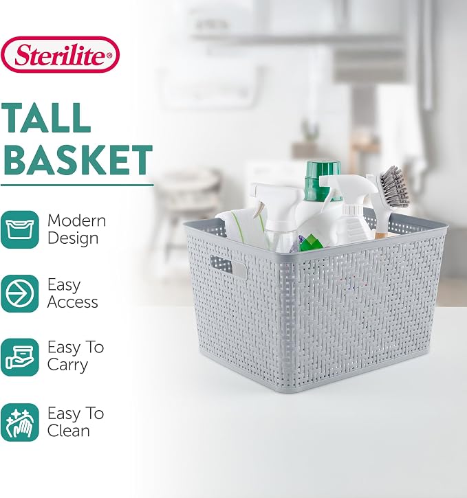 Sterilite Tall Basket, Woven Plastic Storage Organizer Bin, Office and Shelf - Image 2