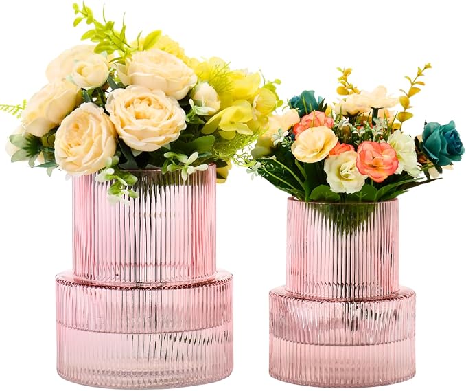 Ribbed Glass Vases for Bouquet, Modern Vase for Living Room, Coffe Table by YANWE