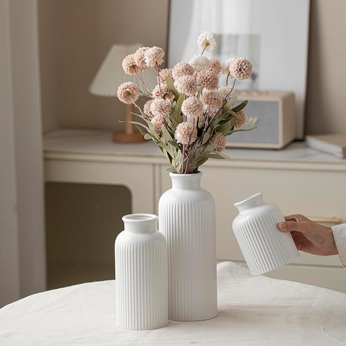Large Modern Ceramic Vase Set, 10 Inch Tall, 4 Inch Width, 3-Piece Decorative - Image 3