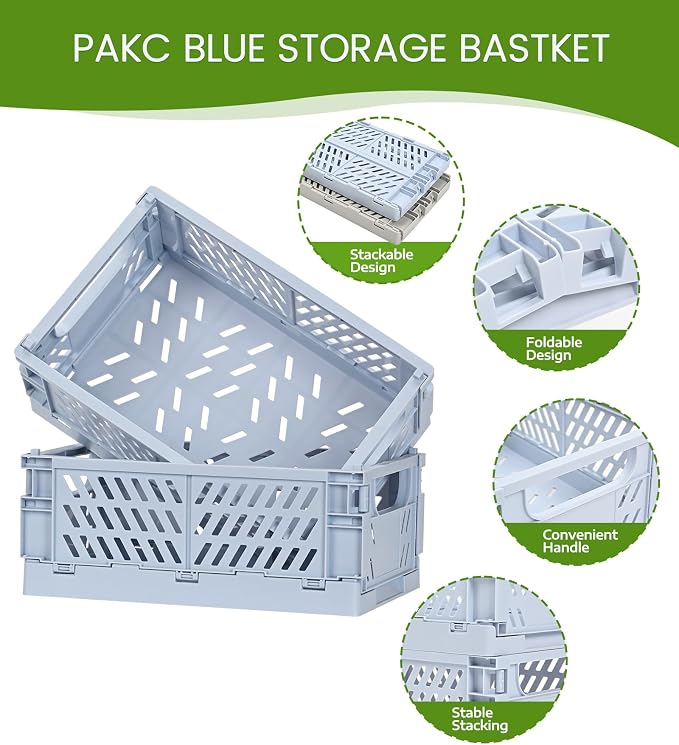 HUUSMOT 4-Pack Collapsible Plastic Storage Baskets, 9.8"x6.5"x3.8" | Pastel - Image 2