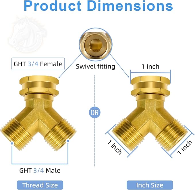 Angry Pony Hose Splitter 2 Way, Solid Brass 3/4 GHT Full Flow Wye | - Image 2