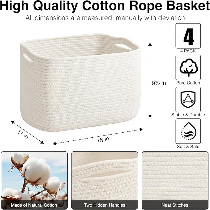ICERZCZ Storage Baskets for Organizing & Shelves, Woven Cotton Rope - Image 3