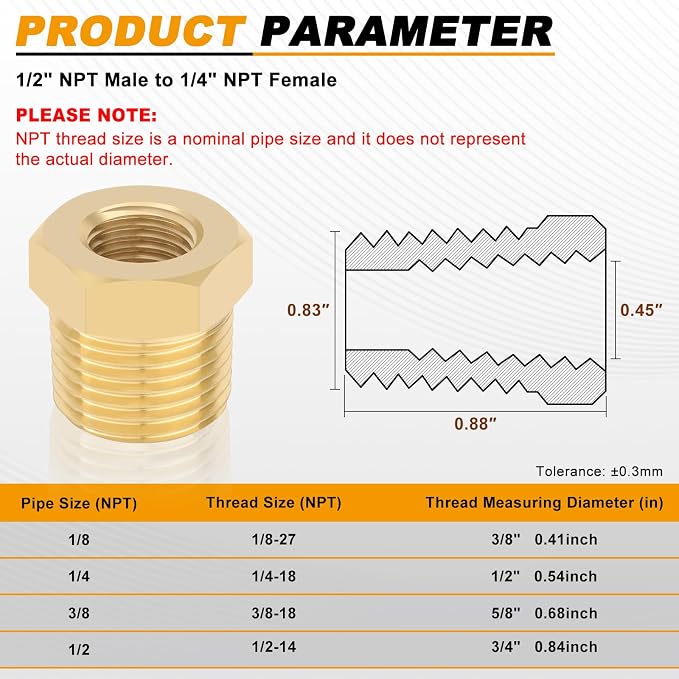 KOOTANS 4pcs Heavy Duty 1/2 NPT Male Thread to 1/4 NPT Female Thread Brass - Image 2