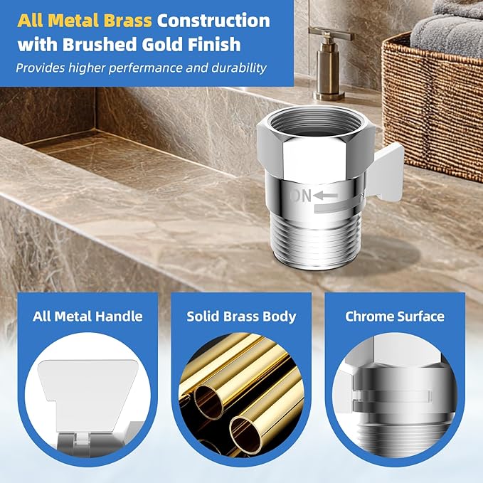 Hibbent All Metal 1 Pack Shower Head Flow Control Valve, G1/2 Brass Shut-off - Image 2