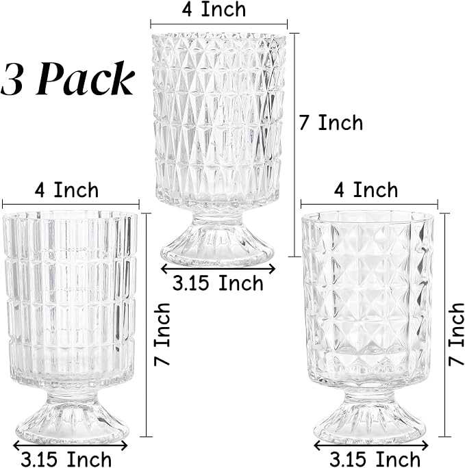 Goaste 3 Pack Embossed Big Base Vase, Hydroponic Green Plant Vases, Transparent - Image 2