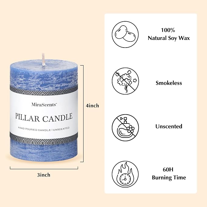 3x4 Inch Blue Pillar Candles Set of 3 - Image 3