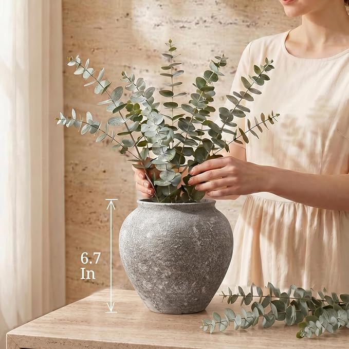 Textured Speckled Ceramic Vase, 6.7” Wabi-Sabi Stone Finish Flower Vase - Image 6