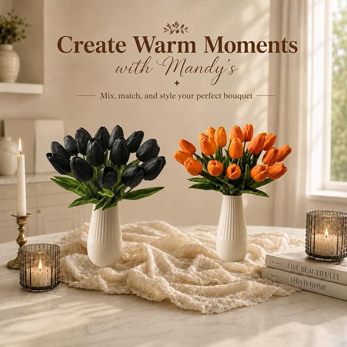 Mandy's 20pcs Artificial Black Tulips | 13.5 Inch Lifelike PU Tulips Faux - Image 9