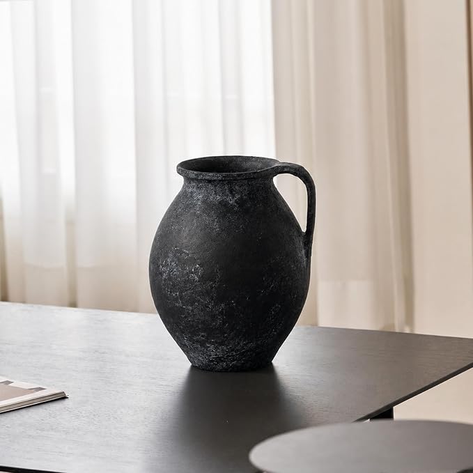 LB2 Black Ceramic Large Vase, 11.2" Tall Zen Style Vase, Terra Cotta Pitcher - Image 2