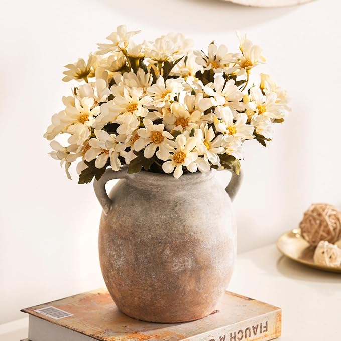 Dobbyby Ceramic Flower Small Vase 6 inch Farmhouse Rustic Vase Decorative - Image 6