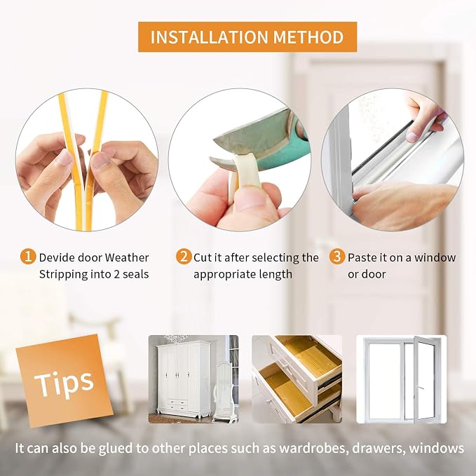 2-Pack Weather Seal Strips for Doors/Windows, 66ft | Thick 0.36"x0.3" fills - Image 4