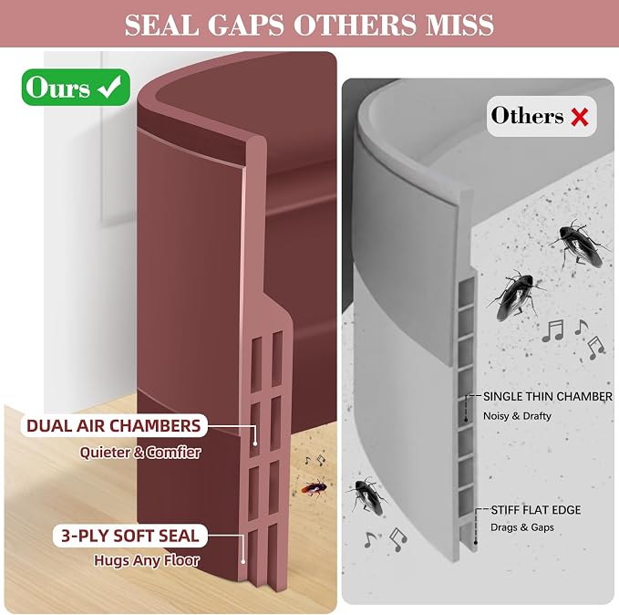 Door Sweep for Bottom of Door, Strong Adhesive Door Gap Blocker | Silicone - Image 3
