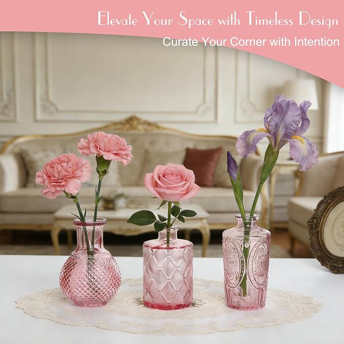 Petal Petite Middle Pink Glass Bud Vase Set of 12 - Image 5
