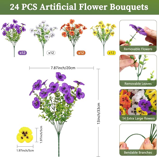 Alupssuc 24 Bundles Artificial Flowers UV Resistant - Image 2