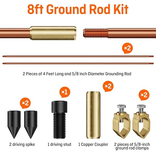 8ft Ground Rod Kit 5/8” Clad Copper Grounding Rod - Image 2